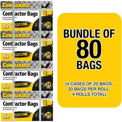 Commander 42 Gallon 2.5 MIL Black Heavy Duty Garbage Trash Bags - 32" x 46" - Pack of 20 - For Contractor, Industrial, Institutional, & Commercial