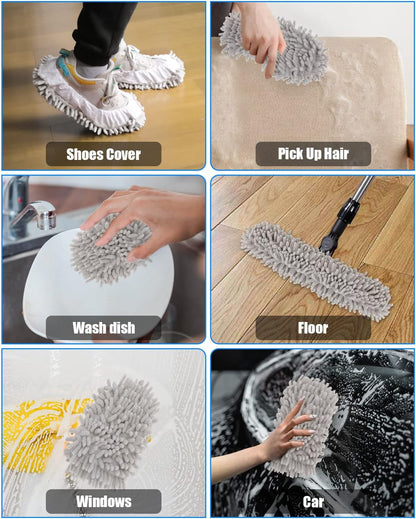 8 Pcs Mop Slippers Socks Floor Cleaning,Microfiber Shoe Covers dust Washable Reusable for Woman Man House Kitchen (Dark Grey)