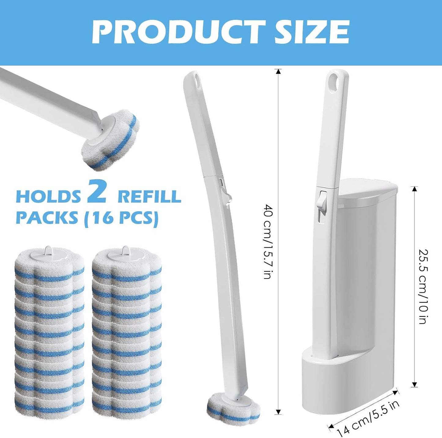 Disposable Toilet Brush Cleaning System, 2pcs Wands with 104pcs Replacement Heads,Stick for Toilet Cleaning,Wands with Refills Pads,Wall Mounted Toliet Wand for Bathroom,Toilet Brush and Holder