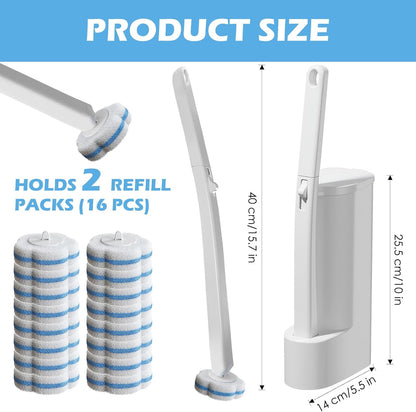 Disposable Toilet Brush Cleaning System, 2pcs Wands with 104pcs Replacement Heads,Stick for Toilet Cleaning,Wands with Refills Pads,Wall Mounted Toliet Wand for Bathroom,Toilet Brush and Holder