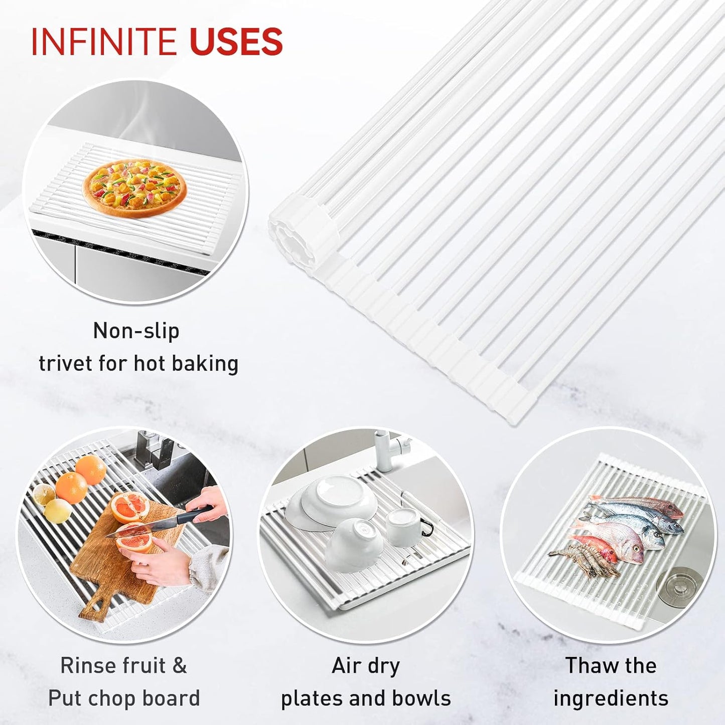 MERRYBOX Triangle Roll Up Dish Drying Rack Over The Sink, 2025 Anti-Rust Sink Drying Rack with Full Silicone Wrapped for Top of Corner, Anti-Slip Organizer for Kitchen