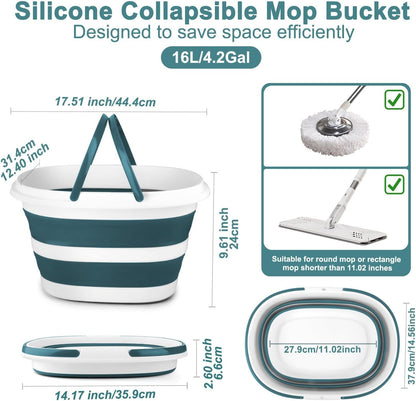 Collapsible Mop Bucket with Handle for Cleaning, 16L(4.2 Gallon) Silicone Square Mopping Bucket for Windows Cleaning or Car Washing, Cleaning Supplies Organizer Plastic Bucket for Storage