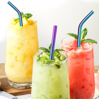 VEHHE Metal Straw Stainless Steel Straws Drinking Reusable Straws 4 Set -10.5" Ultra Long Rainbow Color-Cleaning Brush for 20/30 Oz for Yeti RTIC SIC Ozark Trail Tumblers (2 Straight|2 Bent|1 Brush)