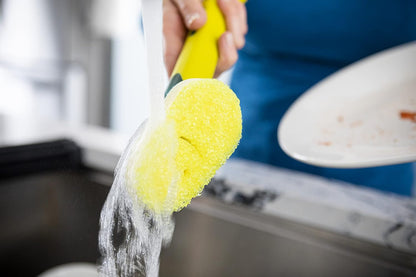 Scrub Daddy Dish Wand Scrubbing Brush with Handle, Soap Dispensing Dish Brushes, Texture Changing Washing Up Sponges With Liquid Dispenser, Scrubber with Scraper & Detachable Head Sponge, Blue