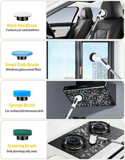 Shower Scrubber with Long Handle, Shower Cleaner Brush with 8 Brush Heads, Cordless Electric Spin Scrubber for Cleaning with 2 Speed, Cleaning Supplies for Bathroom Bathtub Kitchen Floor Tile Toilet