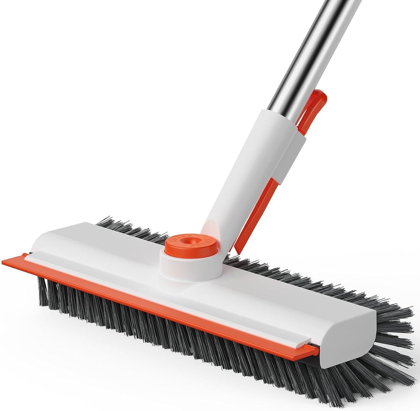 Floor Scrub Brush with Long Handle, 3 in 1 Scrape and Heavy-Duty Stiff Bristle Scrubber Brush for Cleaning Shower Bathroom, Patio, Pool, Garage, Kitchen, Wall and Deck (White, 1 Pack)