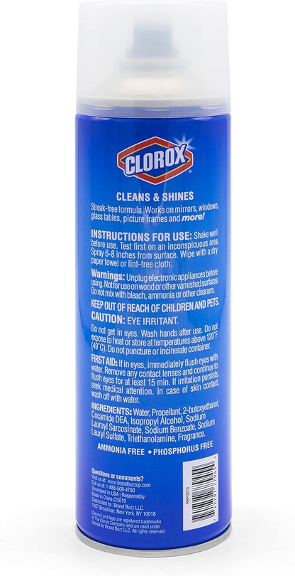 Clorox Foaming Glass Cleaner Aerosol - All Purpose Window And Glass Cleaning Spray Washes Away Dirt - Streak-Free & No-Drip formula for Windows and Mirrors, 16 Oz