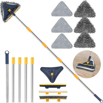 Base Board Cleaner Tool with Handle, 360 Rotating Wall Cleaner Mop, 180 Folding Ceiling Tool Duster with Squeegee for Cleaning Wall, Ceiling, Window, Floor, 8 Replacement Cleaning Pads