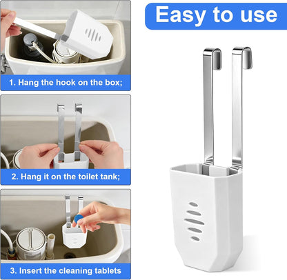 Penitue 2pcs Toilet Tank Cleaning Tablet Holder, Plastic Hanging Cleaner Caddy Bracket with Stainless Steel Hook Fits Most Standard Toilet Tanks