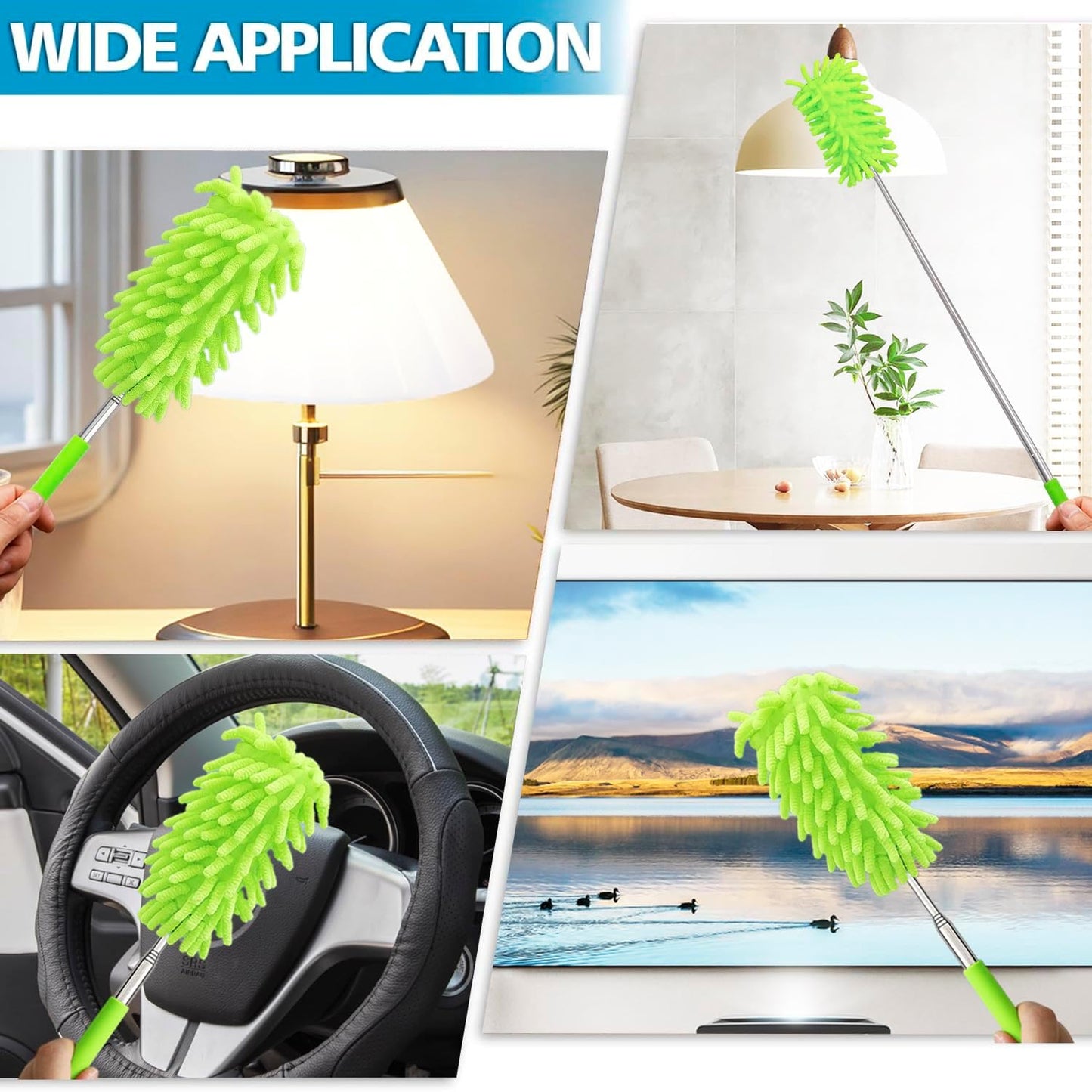 2 Pack Extendable Microfiber Feather Duster for Cleaning, Washable Dusters, Up To 30 Inch Reachable, Wet and Dry Use Cleaning Tools for Car, Ceiling Fan, Window, Furniture, Office