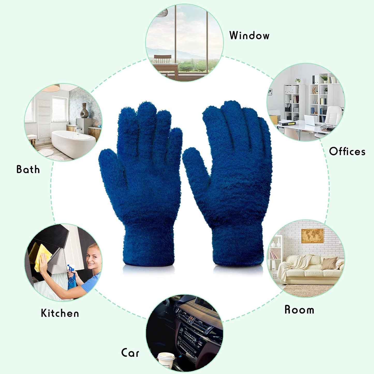 Patelai 4 Pairs Microfiber Plant Dusting Gloves Reusable Leaf Dust Cleaning Glove Mittens for Plants House Cleaning Car Blinds(Green, Dark Blue, Yellow, Purple)