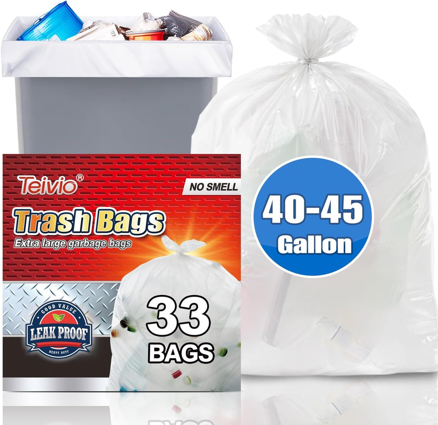 Teivio Large Clear Trash Bags 55-60 Gallon 20 Counts Fit 50,55,60,Gal All Purpose Garbage Bags, Extra Large Lawn and Leaf Bags Outdoor Trash Can Liner, Drum Liners, Workshops, Backyard