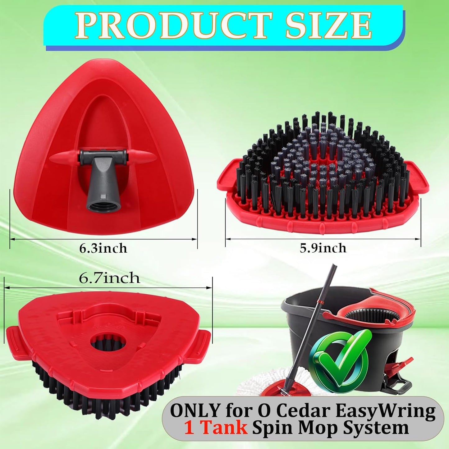 Spin Mop Scrub Brush Head Compatible with O Cedar EasyWring 1-Tank Spin Mop System, 2 Microfiber Scrubber Mop Head Refills & 1 Mop Base, Hard Bristle Cleaning Brush for Bathroom, Kitchen, Tub and Tile