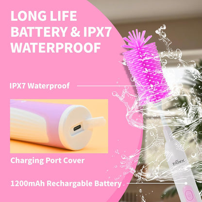 Electric Bottle Brush Cleaner, Portable Electric Baby Bottle Brush Cleaner for Travel, Rechargable Travel Bottle Cleaner Kit with Nipple & Straw Brush, Perfect Mom Essentials After Birth Gift, Green
