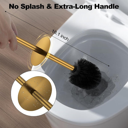 Bronze Toilet Brush and Holder Set，Stainless Steel Heavy Duty Toilet Bowl Brush，Extra Long Handled Modern Toilet Cleaner Brush, Removable Inner Bowl, and Splash Protection