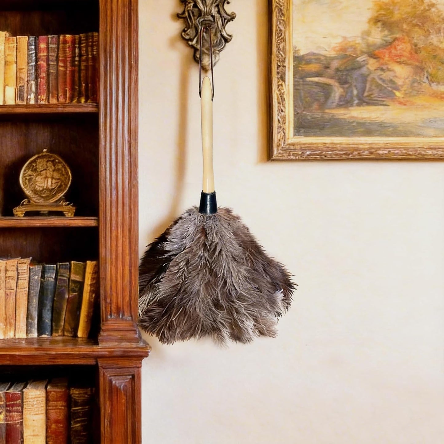 NCEDN Genuine Ostrich Feather Duster 40 Inches - Extendable Stainless Steel Handle, 8 Inches Long Thick Feathers, Telescopic Duster for Ceiling Fans, Blinds, Furniture, Car, Washable