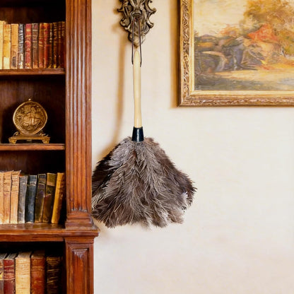 NCEDN Genuine Ostrich Feather Duster 40 Inches - Extendable Stainless Steel Handle, 8 Inches Long Thick Feathers, Telescopic Duster for Ceiling Fans, Blinds, Furniture, Car, Washable