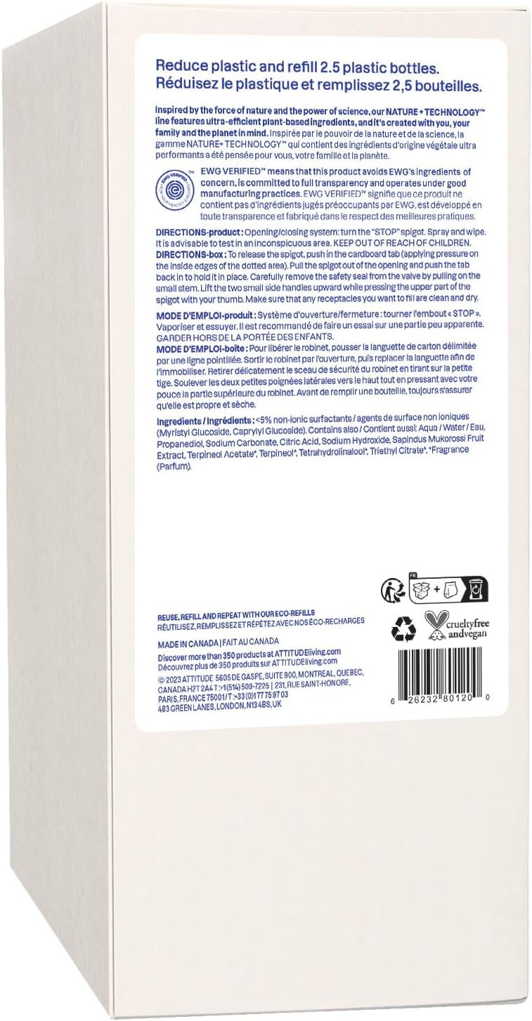 ATTITUDE All Purpose Cleaner Spray, EWG Verified, Vegan, Made with 94% Plant-Based Ingredients, Streak-Free for Kitchen, Bathroom, Glass & More, Citrus Zest Scent, 27.1 Fl Oz