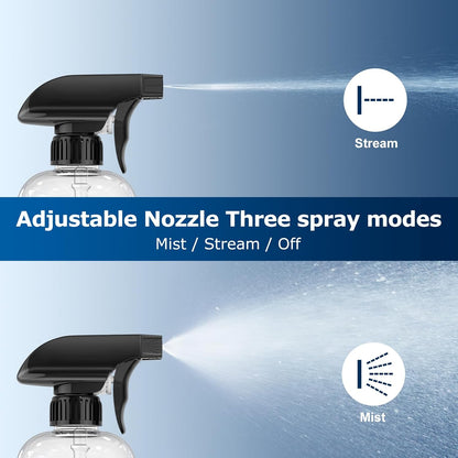 Veco 500mL (17oz) Graduated Spray Bottles, 4-Pack — 360° Any-Angle Spraying for Easy Dilution, Leak-Resistant spray bottles for Cleaning, Plants, Hair & Pet Use + Foldable Funnel