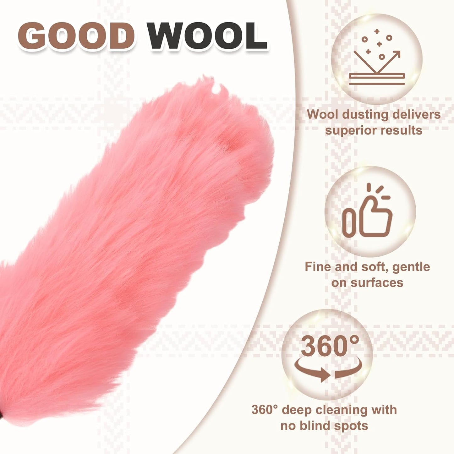 uxcell Wool Duster, 14.2" Natural Feather Cleaner Household Cleaning Duster with Solid Wooden Handle for Cleaning Fans Window Blinds Shelves Furniture, Pink