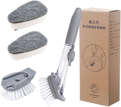 5-in-1 Soap Dispensing Dish Wand Kit | All-in-One Kitchen Cleaning Tool, Scrub Brush and Sponge Set with Soap Dispenser | Includes 2 Brushes, 2 Sponges, for Cleaning Dishes, Cookware, Utensils & Pots