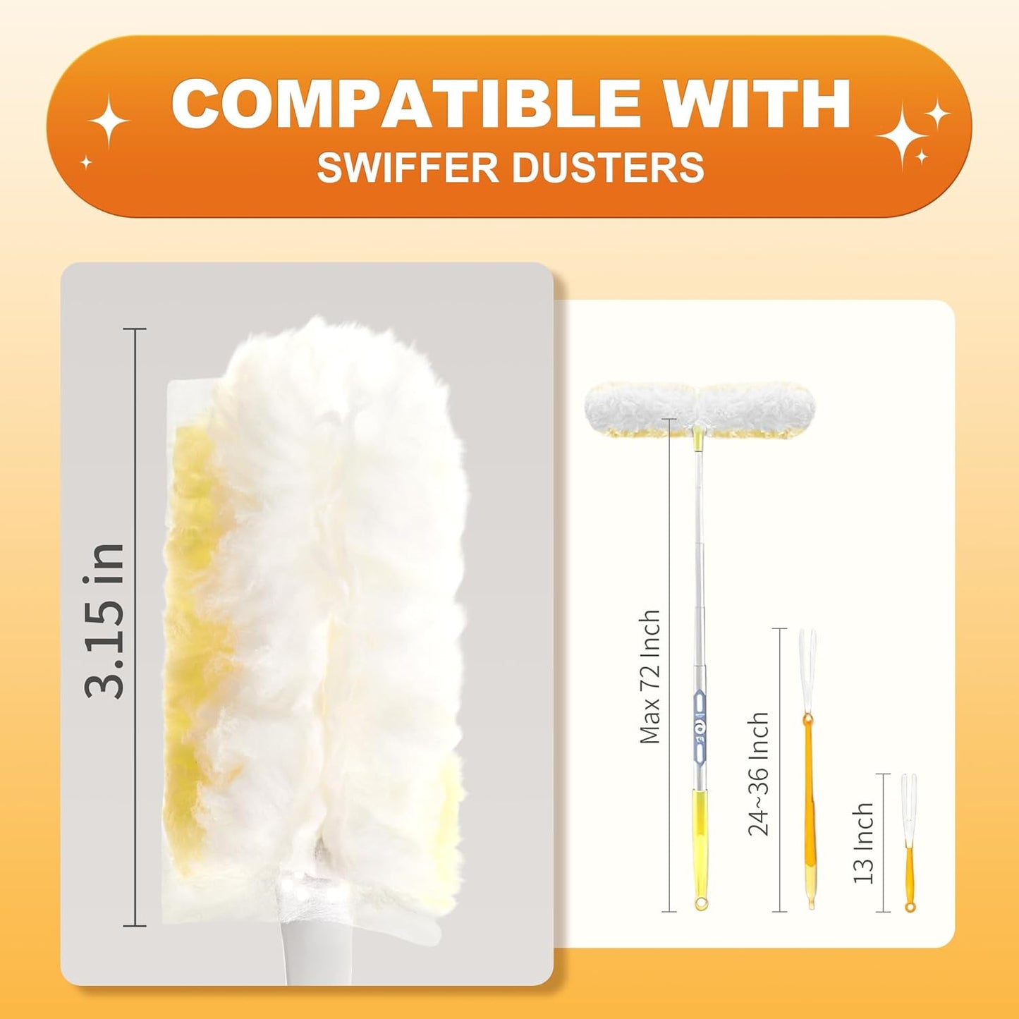 JOYMOOP Scented Telescopic Duster kit, 3FT Extendable Handle (Yellow) + 24 Yellow Refills for Swiffer Feather Duster,Easy Cleaning for Ceilings, Ceiling Fans, Blinds, Vents & Shelves