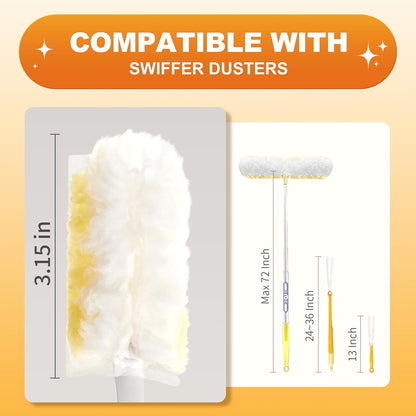 JOYMOOP Scented Telescopic Duster kit, 3FT Extendable Handle (Yellow) + 24 Yellow Refills for Swiffer Feather Duster,Easy Cleaning for Ceilings, Ceiling Fans, Blinds, Vents & Shelves