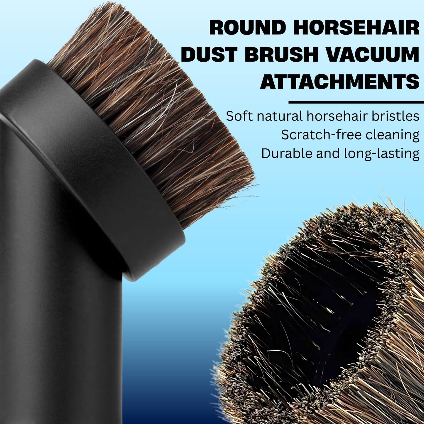 Horse Hair Vacuum Attachment (1.25 Inch) plus 1 3/8'' to 1 1/4'' Vacuum Hose Adapter: Soft Bristle Brush 32mm Vacuum Accessories for Car Detailing, Furniture, Blinds, Air Vents & Delicate Surfaces
