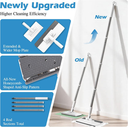 Mops for Floor Cleaning, Masthome Flat Dust Mop with 4 Reusable Pads, 2-Sided Microfiber Dust Mop for Wet & Dry Use, Flat Flip Mops for Hardwood, Laminate, Vinyl,Kitchen, Tile -1 Scraper