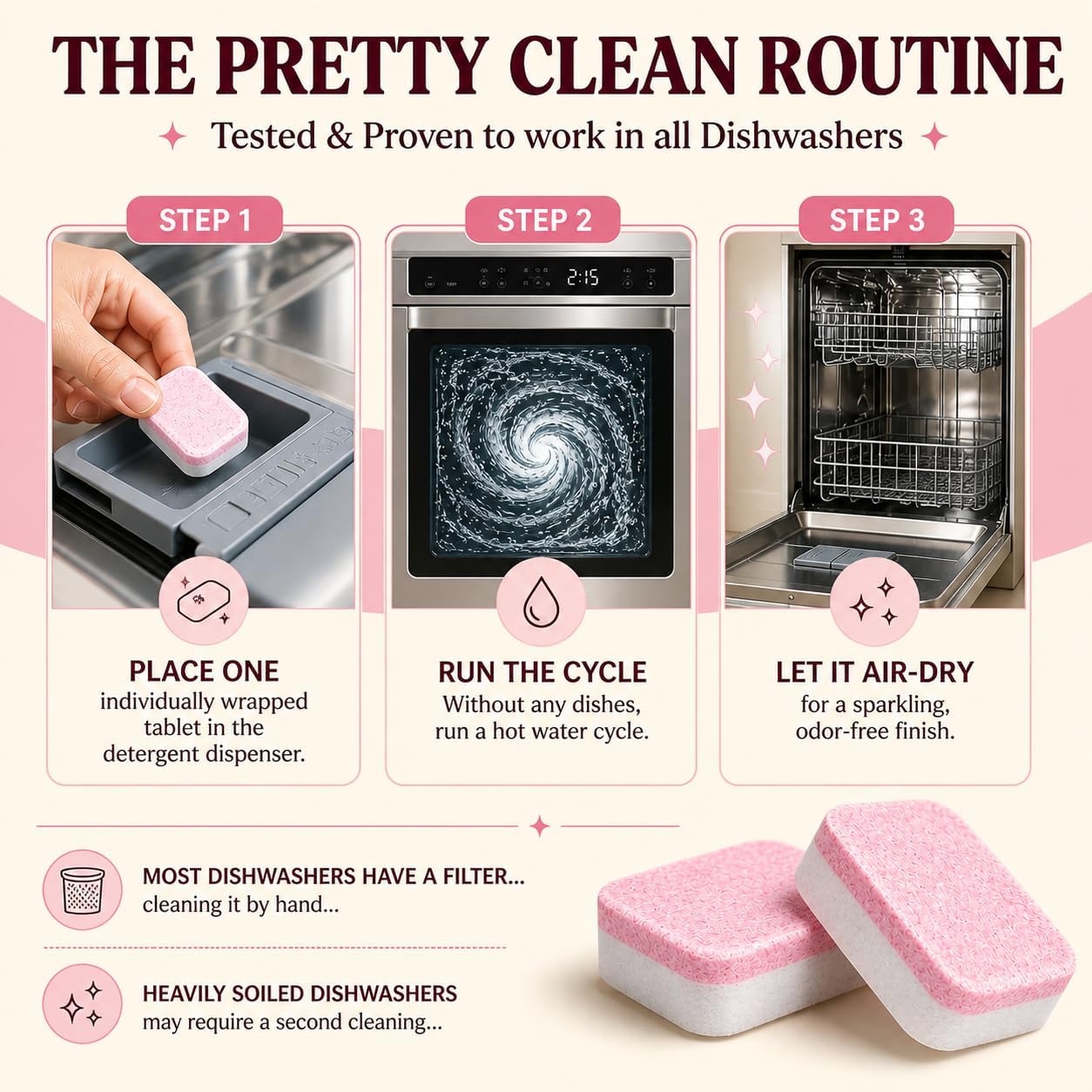Dishwasher Cleaner And Deodorizer Tablets - 6 Months Supply Unscented Dishwasher Cleaning Tablets - Deep Cleaning Removes Limescale and Odors - Eco-friendly Dish Washer Machine Cleaner - Septic Safe