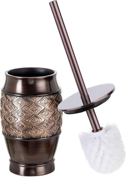 Creative Scents Rustic Luxe Toilet Brush and Holder Set - Beige Toilet Bowl Cleaner Brush with Strong Metal Handle - Long Bristles Toilet Bowl Brush and Holder - Rustic Farmhouse Decor
