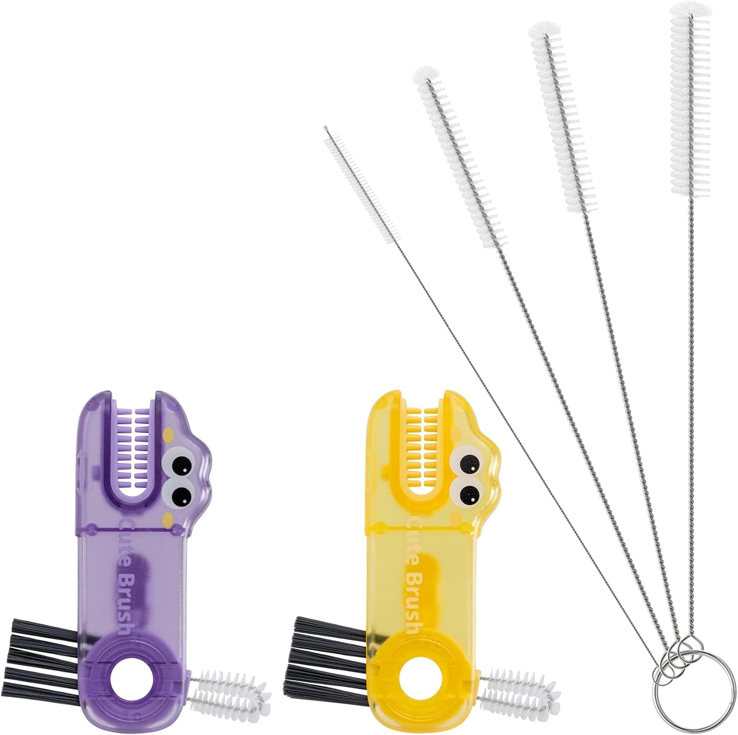 Five-Piece Bottle Brush Cleaning Set Includes 4 Straw Cleaning Brushes and 1 Cup Brush with Detachable Long Handle. Suitable for Cleaning Straws, Glasses, and Water Cups.