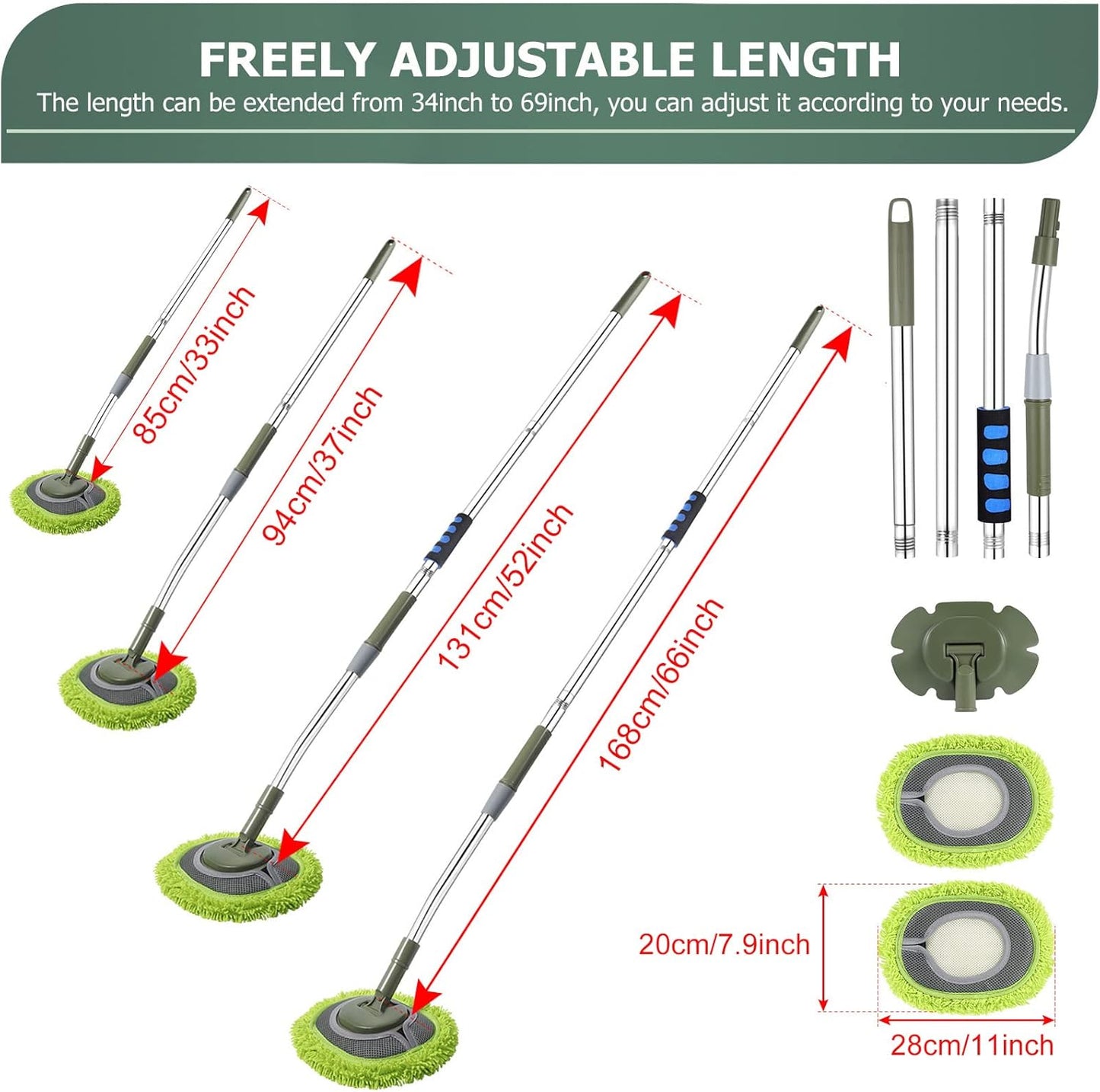 Wall Cleaner, Wall Cleaner Mop Green Mop for Walls Max 66’’ Wall Mop with Long Handle, Ceiling Dust Mop with 15°Labor-Saving Extension Pole, Green Wall Cleaner with Long Handle, Wall Washing Mop
