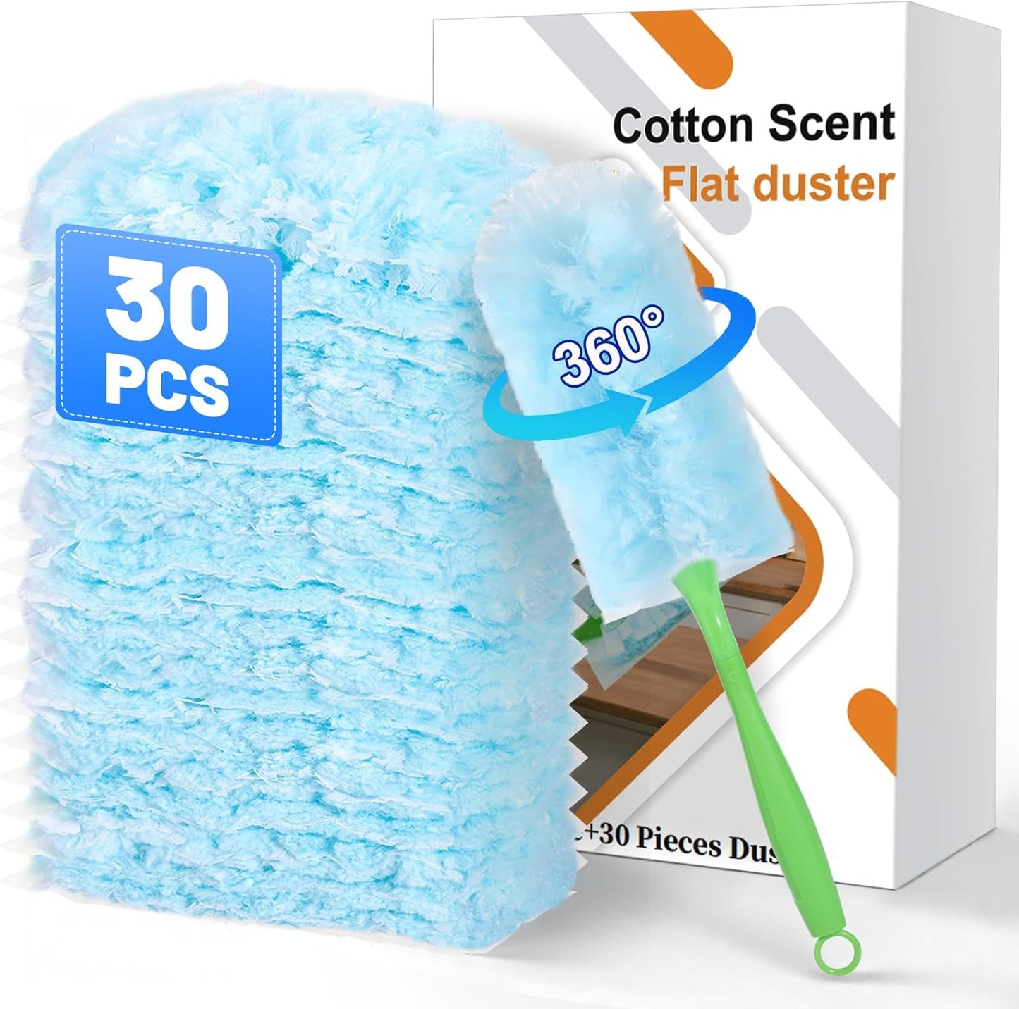 30PCS Disposable Dusters Refills Compatible with Swiffer,180 Degree Electrostatic Disposable Replacement Head for Home,Office,Ceiling Fans,Blinds and Furniture Dusting