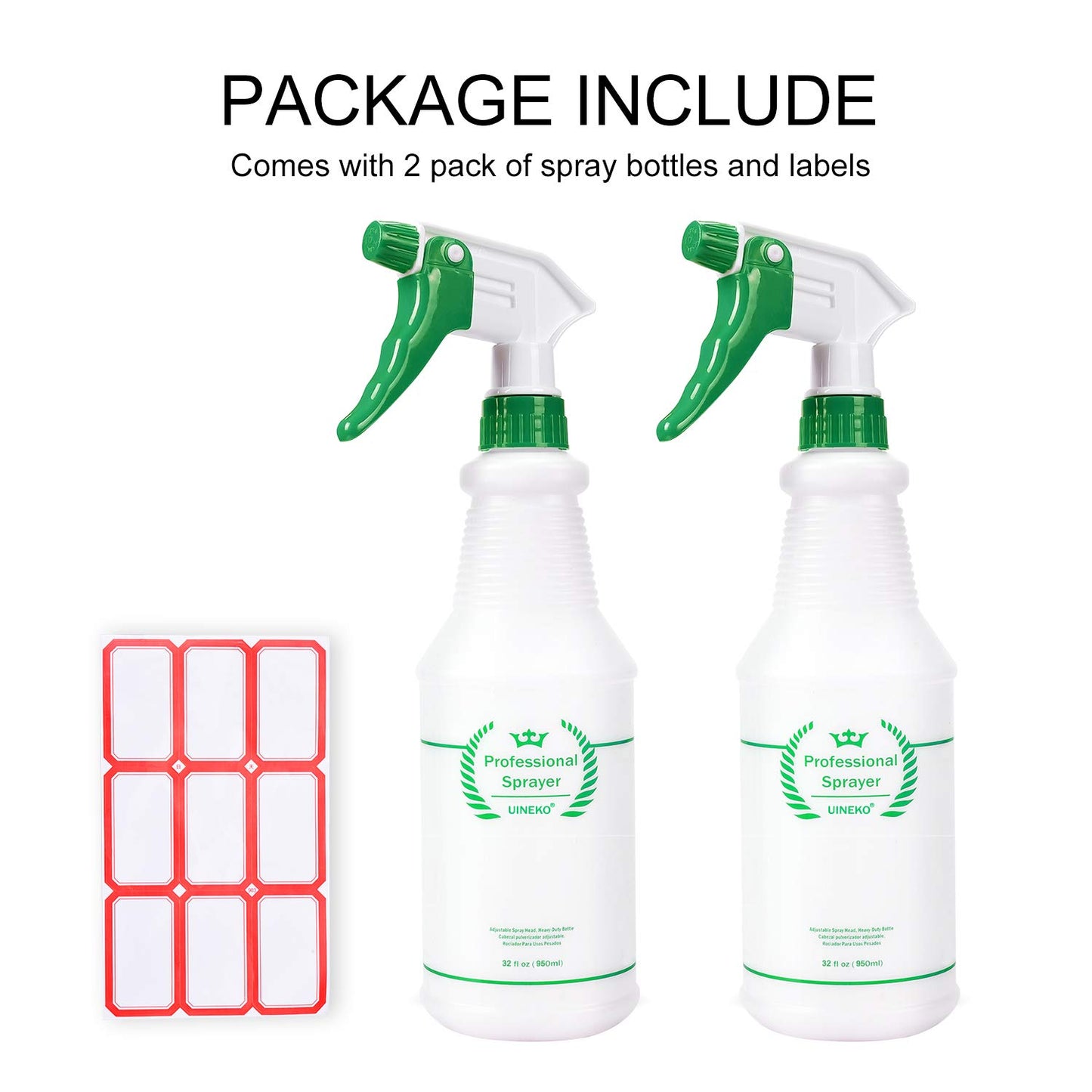 Plastic Spray Bottle 2 Pack, 32 Oz, All-Purpose Heavy Duty Spraying Bottles Leak Proof Mist Empty Water Sprayer for Cleaning Solution, Essential Oils, Hair, Planting, Pet with Adjustable Nozzle - Red