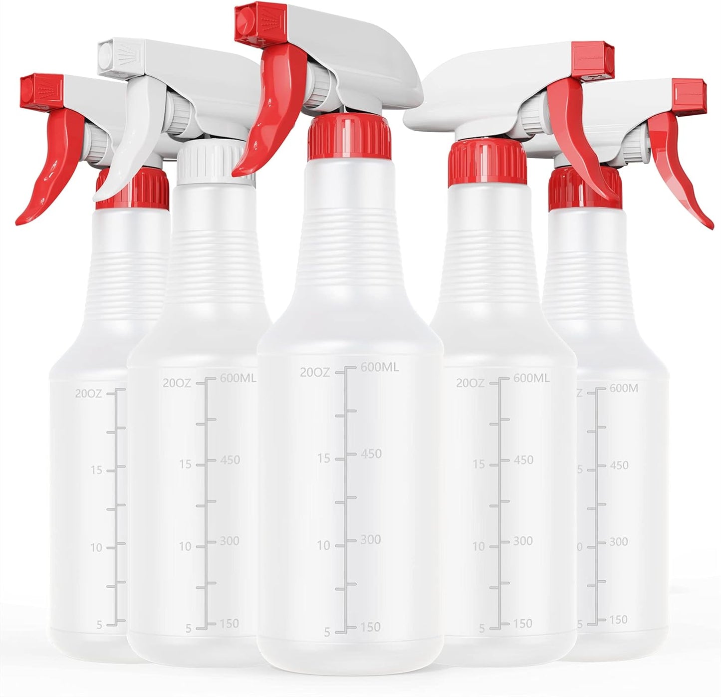 Veco Spray Bottle (5 Pack,16 Oz) with Measurements and Adjustable Nozzle(Mist & Stream Mode), HDPE Plastic Spray Bottles for Cleaning Solution, Household/Commercial/Industrial Use, No Leak and Clog