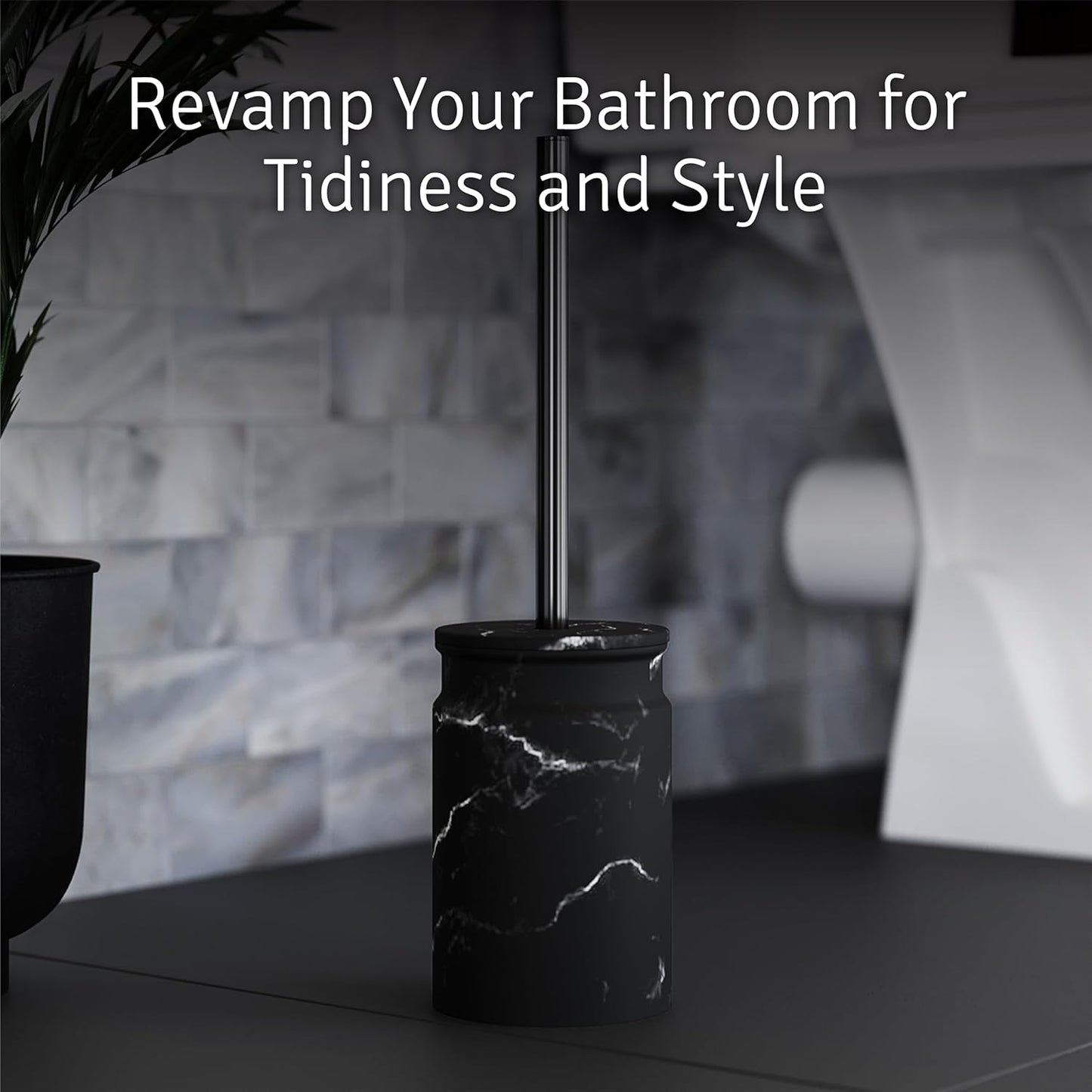 Toilet Brush and Holder Set - Toilet Bowl Brush and Holder with Sturdy Bristles for Thorough Cleaning - Concealed White Bathroom Accessories Toilet Cleaner Brush for Bathroom (Marble Look)