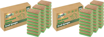 SCRUBIT 24 Pack Natural Sponges - Biodegradable Compostable Cellulose and Coconut Natural Sponges for Dishes, Eco Friendly Non Toxic Kitchen Sponge