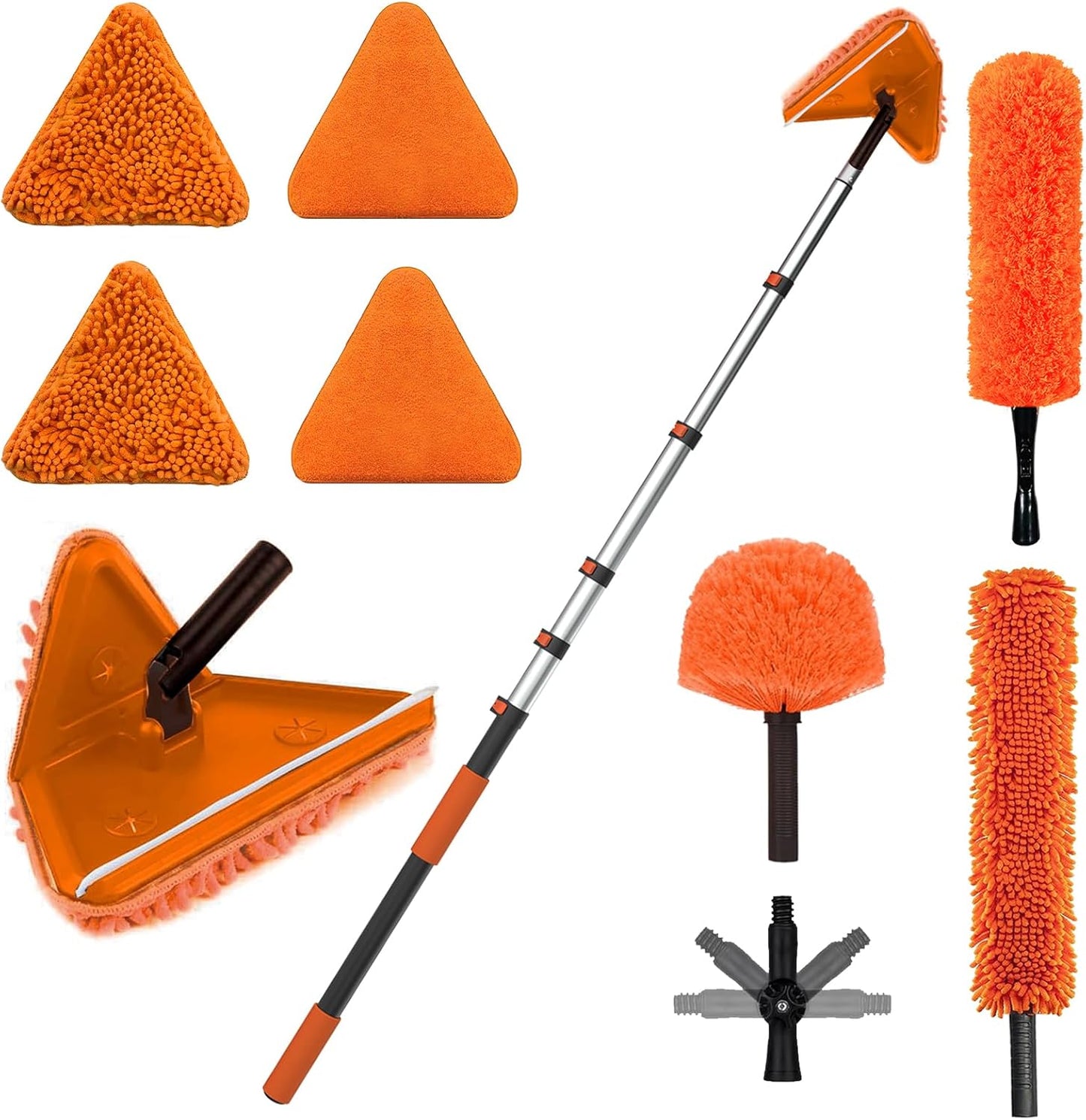 LAANPOLE 26FT Reach Dusters for Cleaning, Ceiling Fan Cleaner Duster with Extension Pole, Wall and Baseboard Cleaner Mop with Handle for Window Cobweb Fan Blade and High Ceiling
