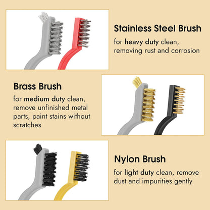6 Pieces Wire Brushes Set, Small Metal Brass/Stainless Steel/Nylon Brushes for Cleaning Metal Rust Remover and Paint Removal
