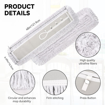 36 Inch Dust Mop Head: Replacement Medium Washable Commercial Mop Head Sweeper and Janitorial Replacement with Botton (White - 36 Inch, 3 Pack, Botton)