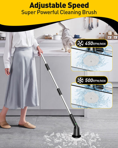 Electric Spin Scrubber for Cleaning Bathroom, Shower Scrubber Cordless Cleaning Brush with IPX7 Waterproof & 2 Speed, 3 Brush Heads, Bathroom Cleaning Supplies for Shower Tub Kitchen Tile Toilet White