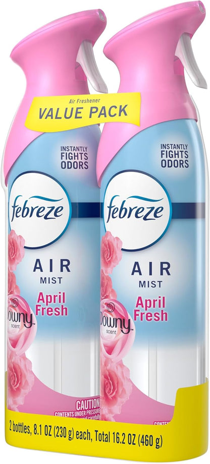 Febreze Air Mist Air Freshener Spray, Odor-Fighting Room Spray, Air Fresheners for Home and Bathroom and Kitchen, Aerosol Can, Downy April Fresh Scent, 8.8oz (Pack of 2)