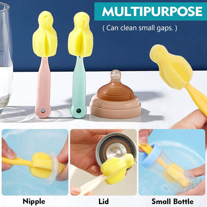 Bottle Brush Sponge Cup Brush Set with 4 Replacement Brush Head Portable Long Handle Water Bottle Cleaner Brush, for Baby Bottles Vacuum Flasks (4 Brushes + 4 Heads)