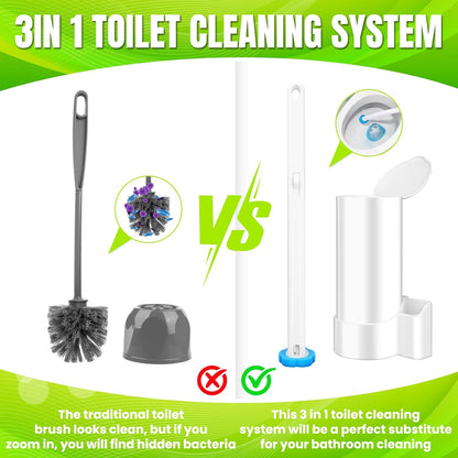 Disposable Toilet Brush and Holder Set, Toilet Wand Refills, Extended Handle with 48 Cleaner Refills, Toilet Brush for Toilet Bowl Cleaners, Bathroom Cleaning