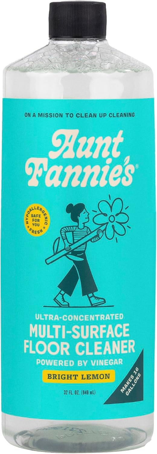Aunt Fannie's Ultra Concentrated Floor Cleaner Vinegar Wash, Multi-Surface Solution For Mopping, Value Size, Bright Lemon Scent, 64 oz
