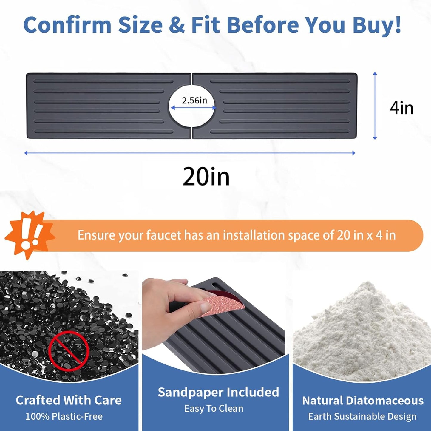Stone Faucet Mat for Kitchen Sink, Water Absorbing Sink Water Splash Guard, Fast-Drying Kitchen Sink Faucet Mat, Durable Protector and Stone Drying Mat for Kitchen Counter & Bathroom Sink