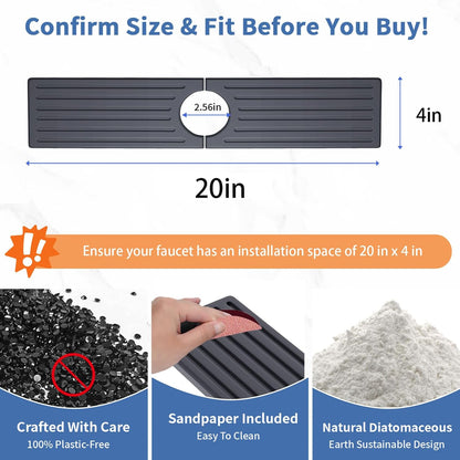 Stone Faucet Mat for Kitchen Sink, Water Absorbing Sink Water Splash Guard, Fast-Drying Kitchen Sink Faucet Mat, Durable Protector and Stone Drying Mat for Kitchen Counter & Bathroom Sink