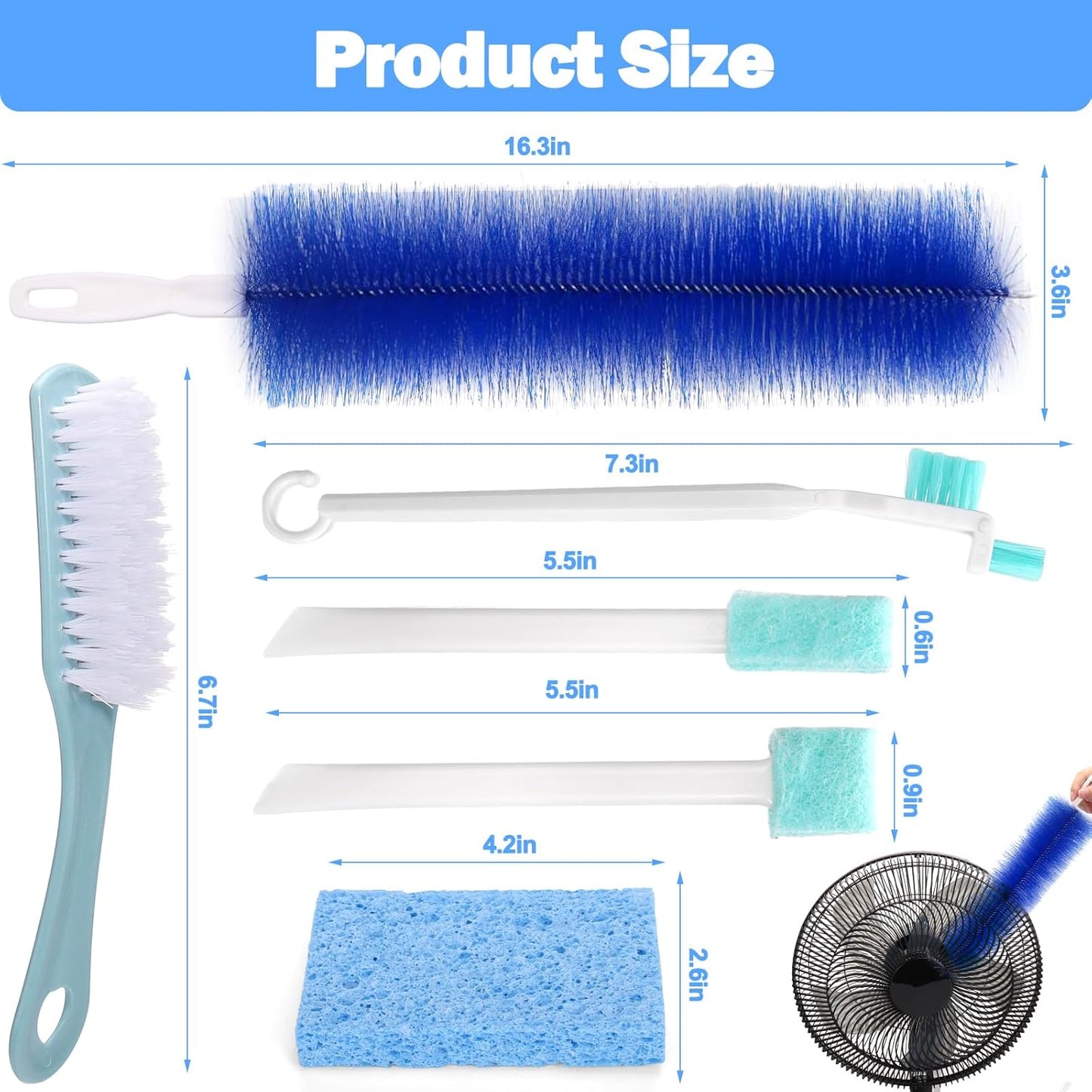 XANGNIER Fan Cleaning Brush Tools Set,6 Pcs Fan Cleaner for Stand up Fan/Desk/Window Exhaust/Box/Oscillating/Standing/Floor/Clip on/Wall/Table/Wall Mount/Pedesta Fan,Bendable Cobweb Duster Remover