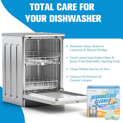 6-Pack Dishwasher Detergent and Deodorizer Tablets with Kitchen Sponge, Deep Clean Formula, Dishwasher Safe, Removes Scale, Odors, and Hard Water Residue (Lemon Scent)